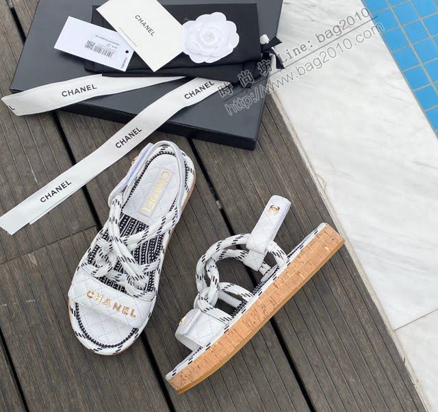 Chanel女鞋 香奈兒2020夏日新款草繩魔術貼涼鞋 Chanel女款休閒涼鞋  naq1253